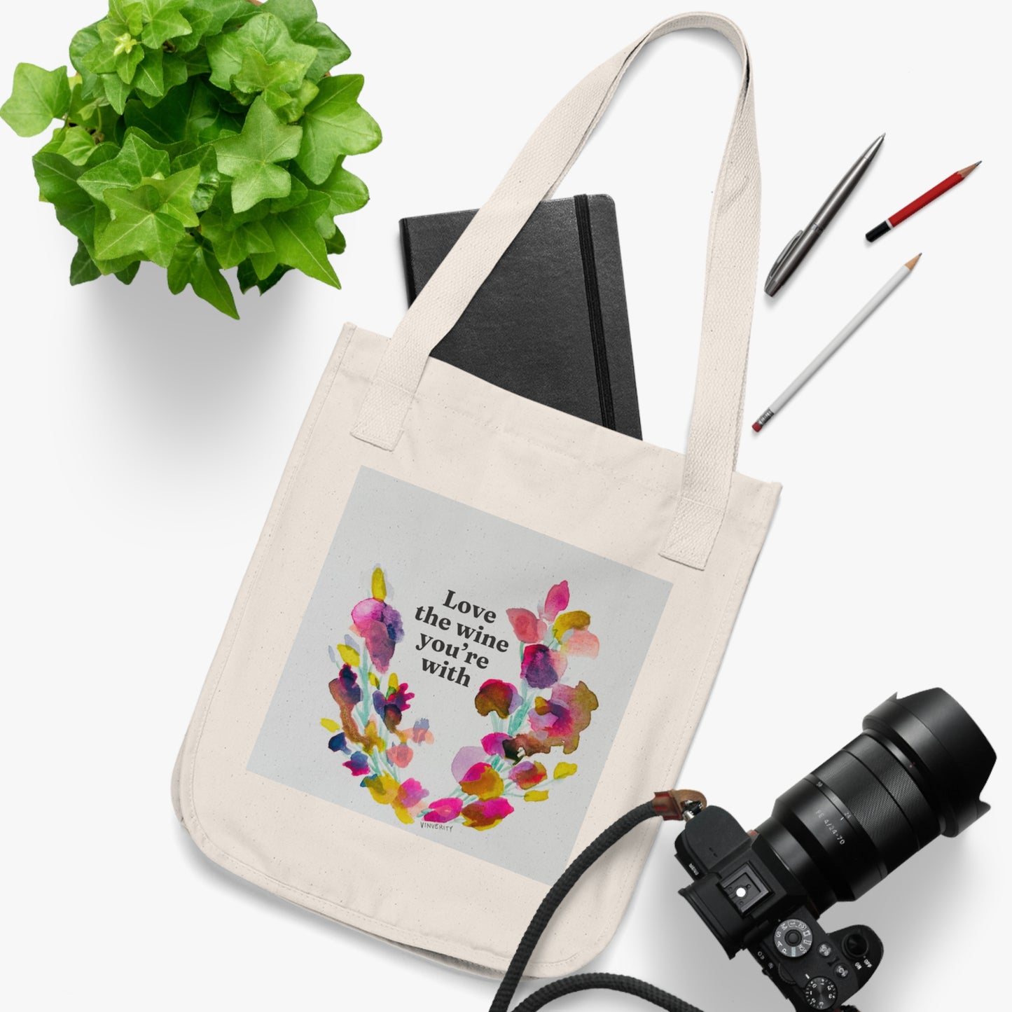 “Love the Wine You’re With” Organic Canvas Wine Tote Bag – Eco-Friendly Reusable Shopper
