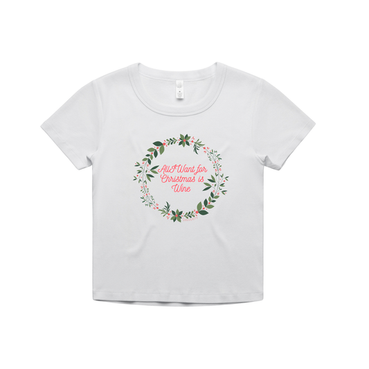 Organic Holiday Baby Tee – "All I Want for Christmas is Wine"